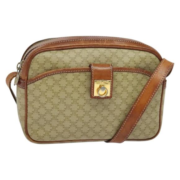 CELINE Macadam Canvas Shoulder Bag Pvc Beige Gold - Picture 1 of 13